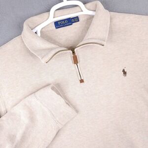 Polo Ralph Lauren Quarter Zip Pullover Mens XXL Tan Ribbed Knit Preppy Outdoor